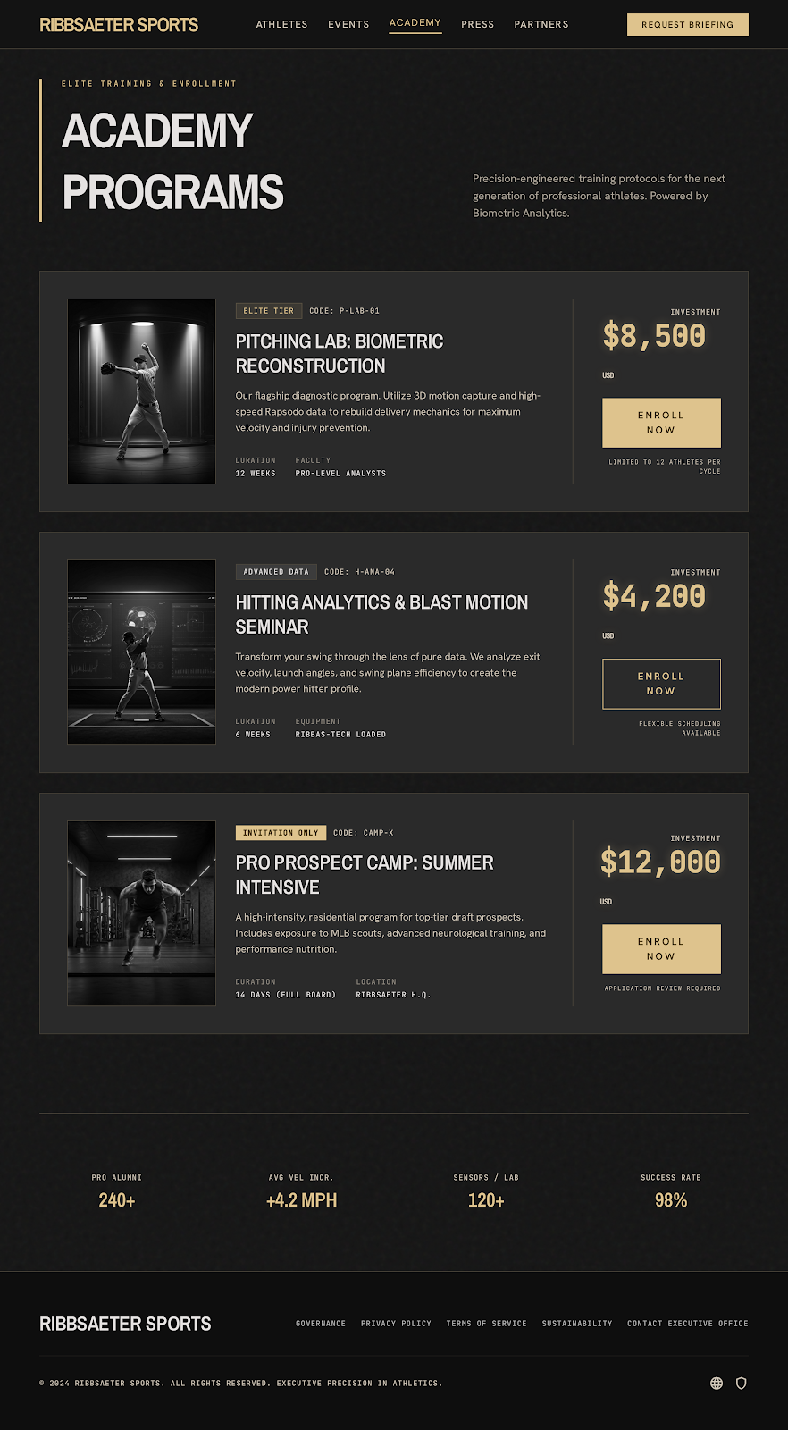 Baseball Executive Portal Academy Booking screenshot