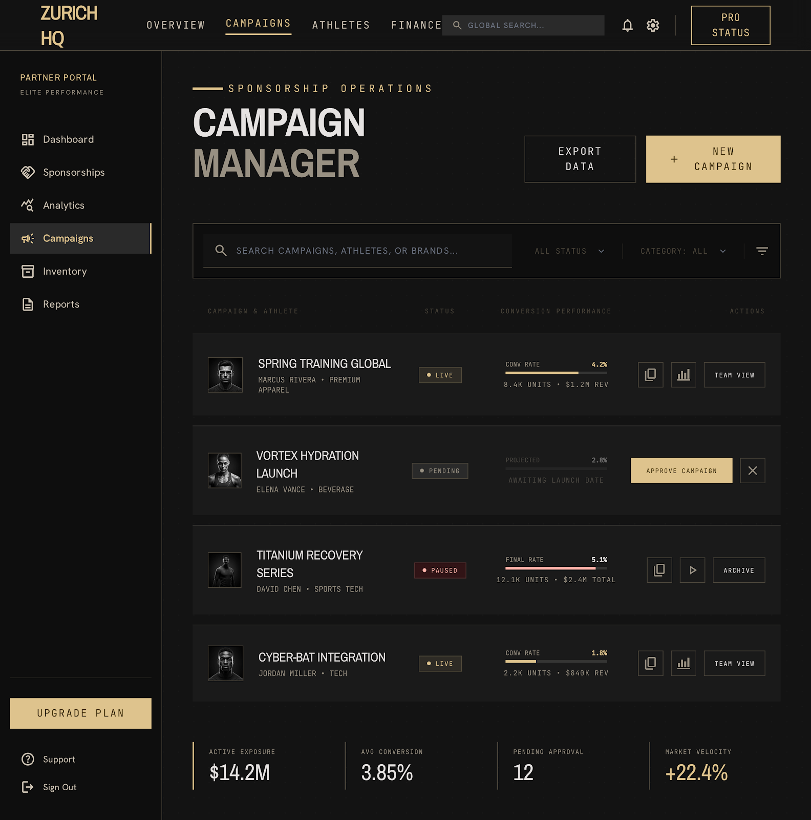 Baseball Executive Portal Campaign Manager screenshot