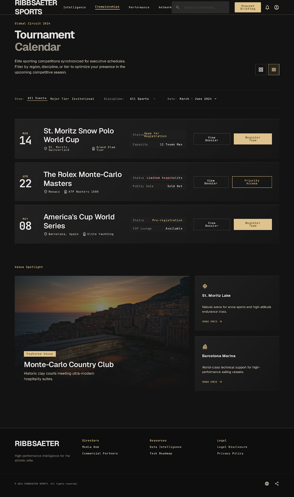 Horse Racing Executive Portal Event Calendar screenshot