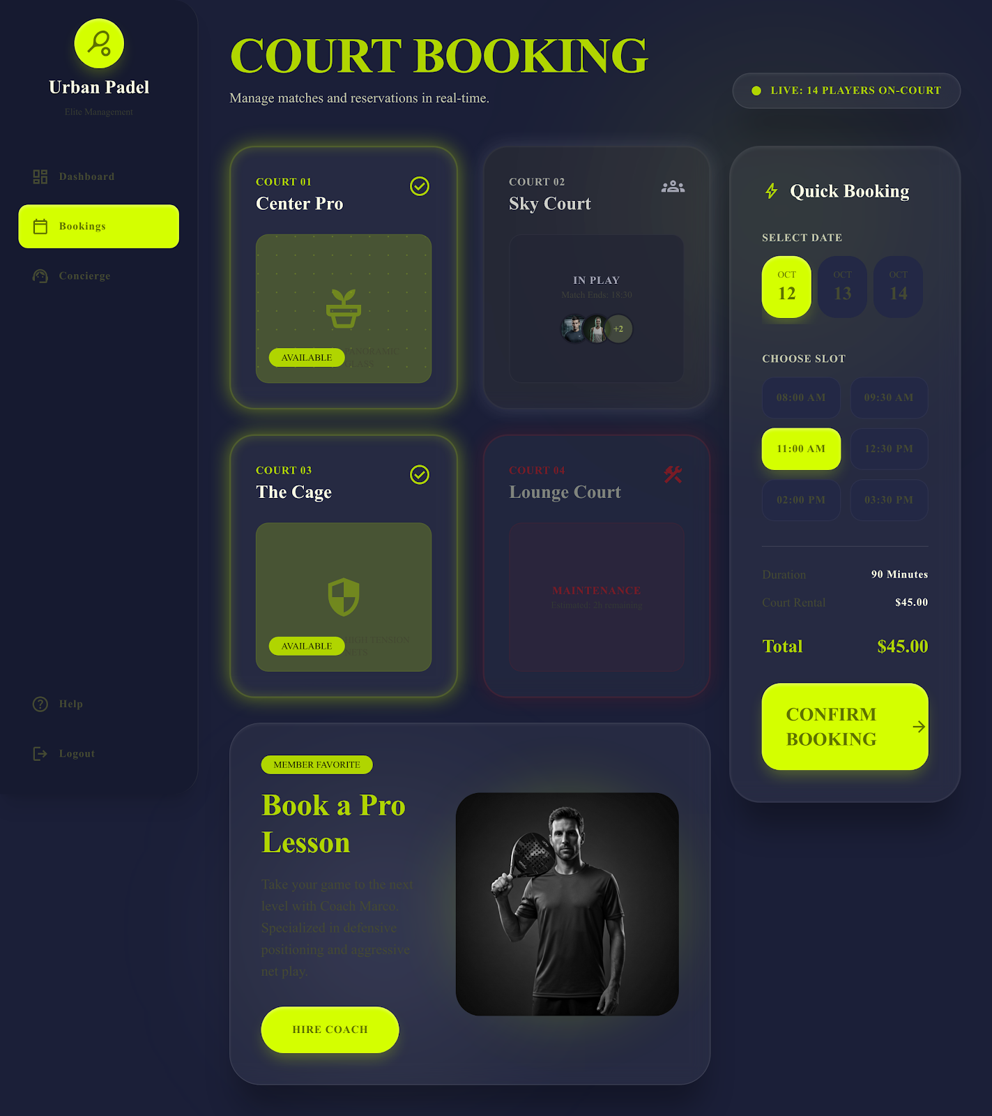 Padel Club Executive Portal Court Booking screenshot